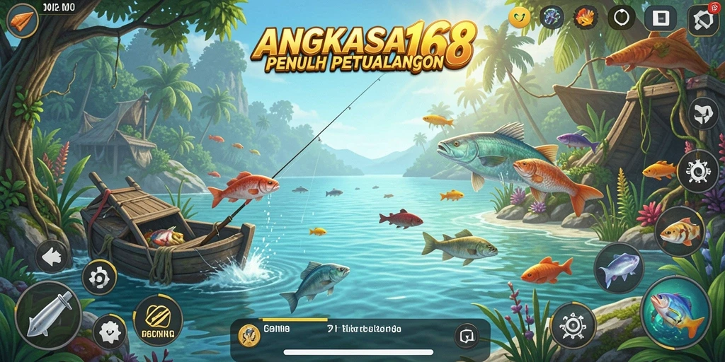 Screenshot gameplay ANGKASA168 menunjukkan pengalaman memancing yang mendebarkan.