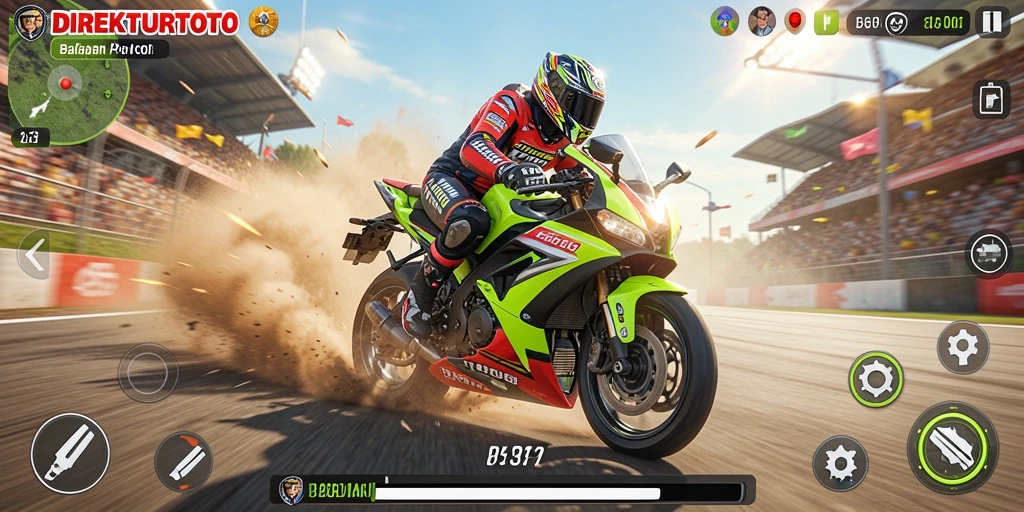 Tampilan aksi mendebarkan dari gameplay balapan motor.
