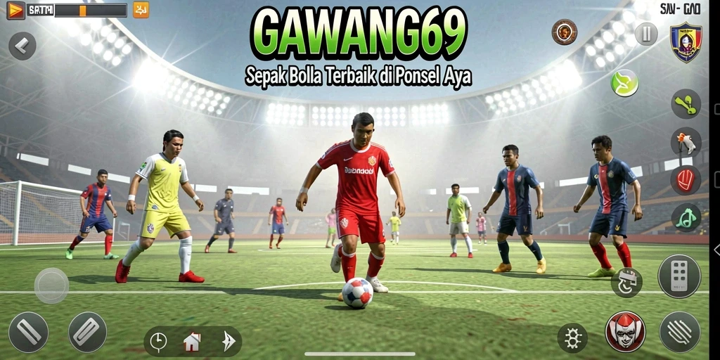 Tampilan gameplay seru dalam GAWANG69 yang menampilkan aksi sepak bola.