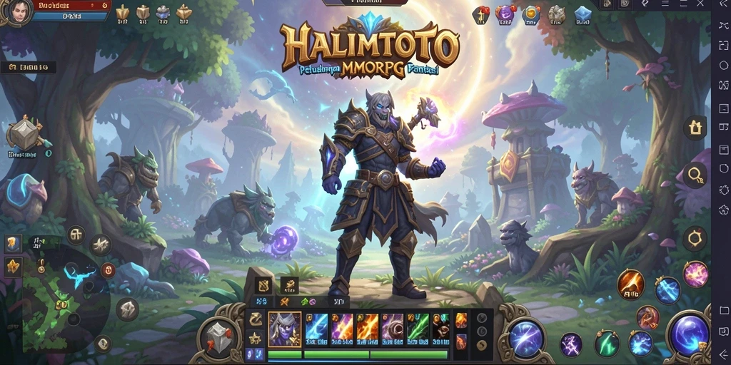 Gameplay epik HALIMTOTO menunjukkan pertarungan heroik dalam dunia fantasi.