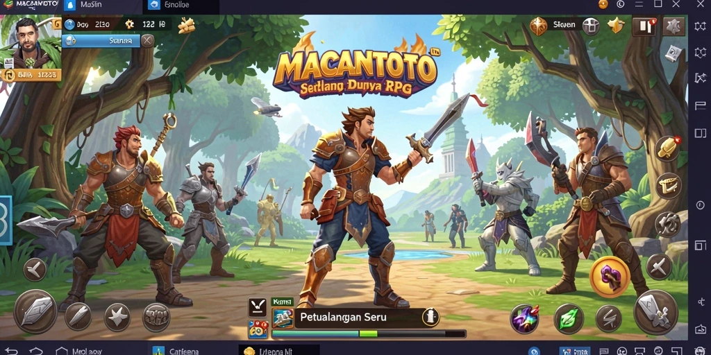 Screenshot gameplay MACANTOTO menunjukkan karakter dalam aksi petualangan RPG.
