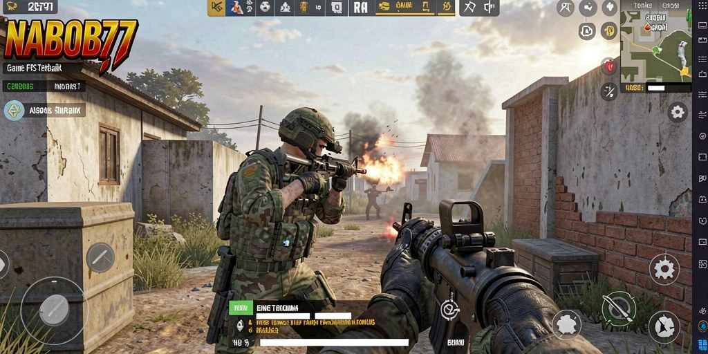 Tangkapan layar gameplay NABOB77 yang menggambarkan aksi menembak yang intens.