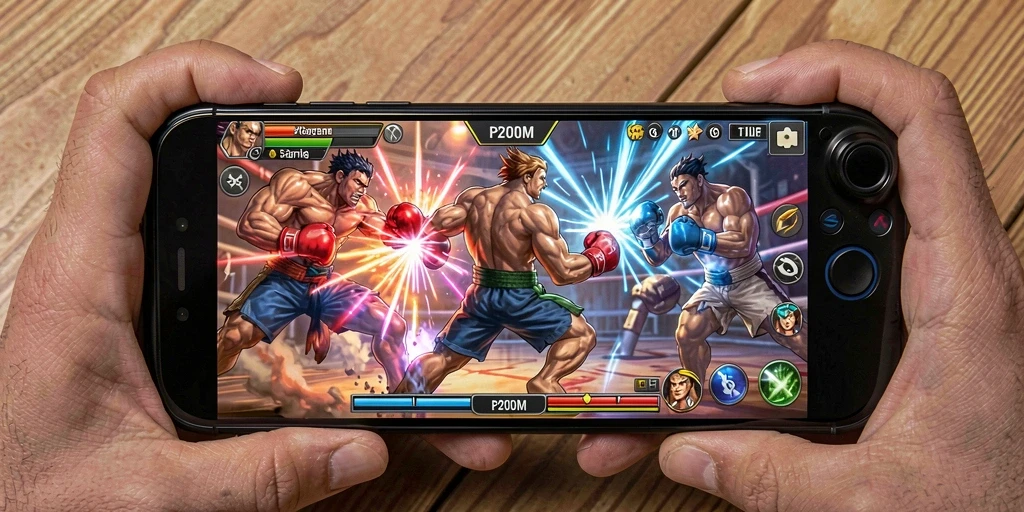 Screenshot gameplay P200M dengan pertarungan mendebarkan dan karakter unik.