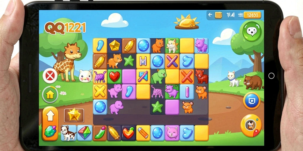 Tampilan gameplay menarik dari QQ1221 yang menampilkan berbagai teka-teki seru.