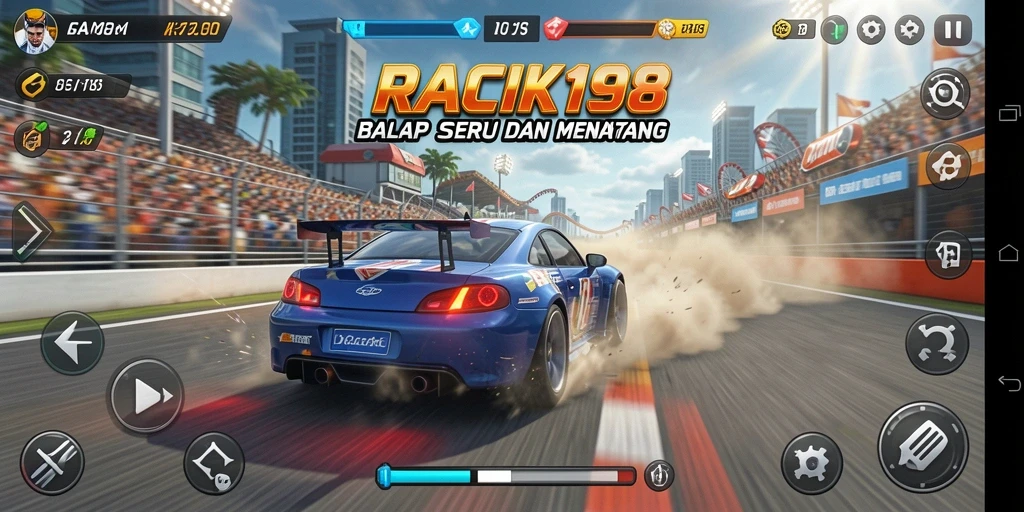 Gameplay mendebarkan dalam balapan mobil RACIK198.