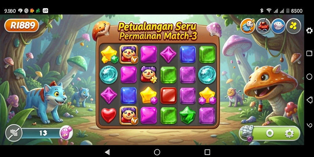 Tampilan gameplay RI889 yang penuh warna dan menyenangkan dalam genre Match-3.